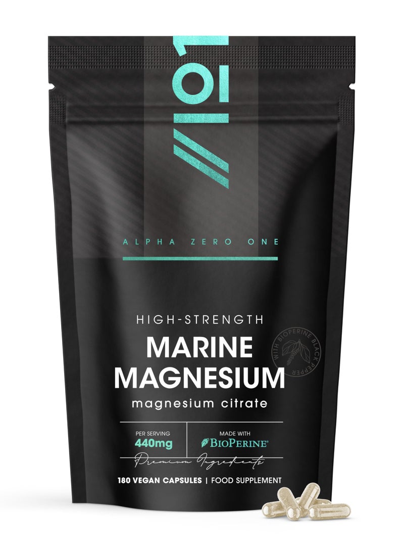 Marine Magnesium Citrate 1480mg with BioPerineÂ® - Sourced from The Dead Sea - Providing 440mg Elemental Magnesium - Supports The Nervous System - Reduces Tiredness and Fatigue - 180 Vegan Capsules
